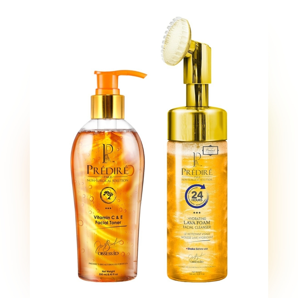 Vitamin C & E Facial Toner and Hydrating Lava Foam Cleanser - Gold/Orange